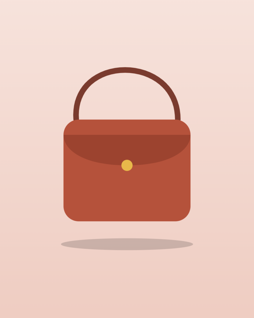 Illustration of a rust-coloured crossbody bag