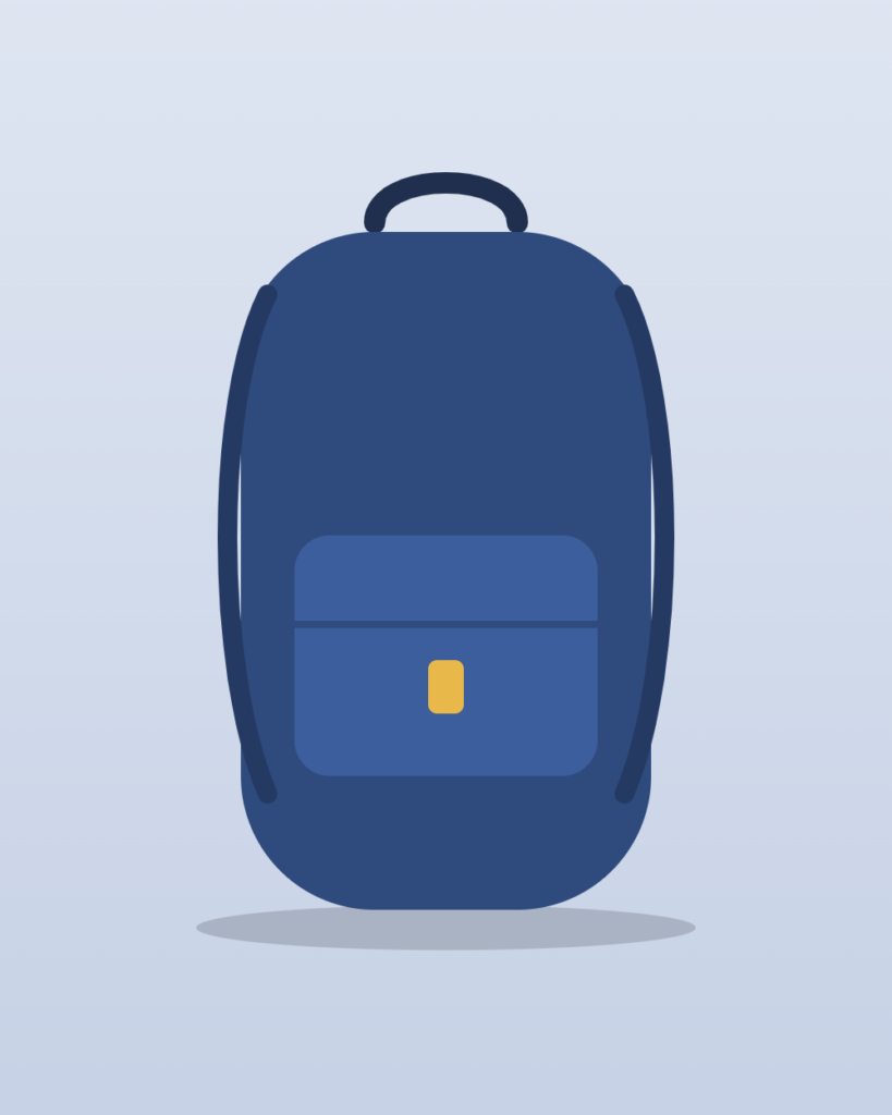 Illustration of a navy backpack with a front pocket