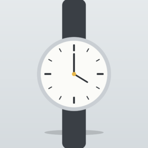 Illustration of a watch with a white face and black strap