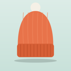 Illustration of an orange ribbed beanie with a pom-pom