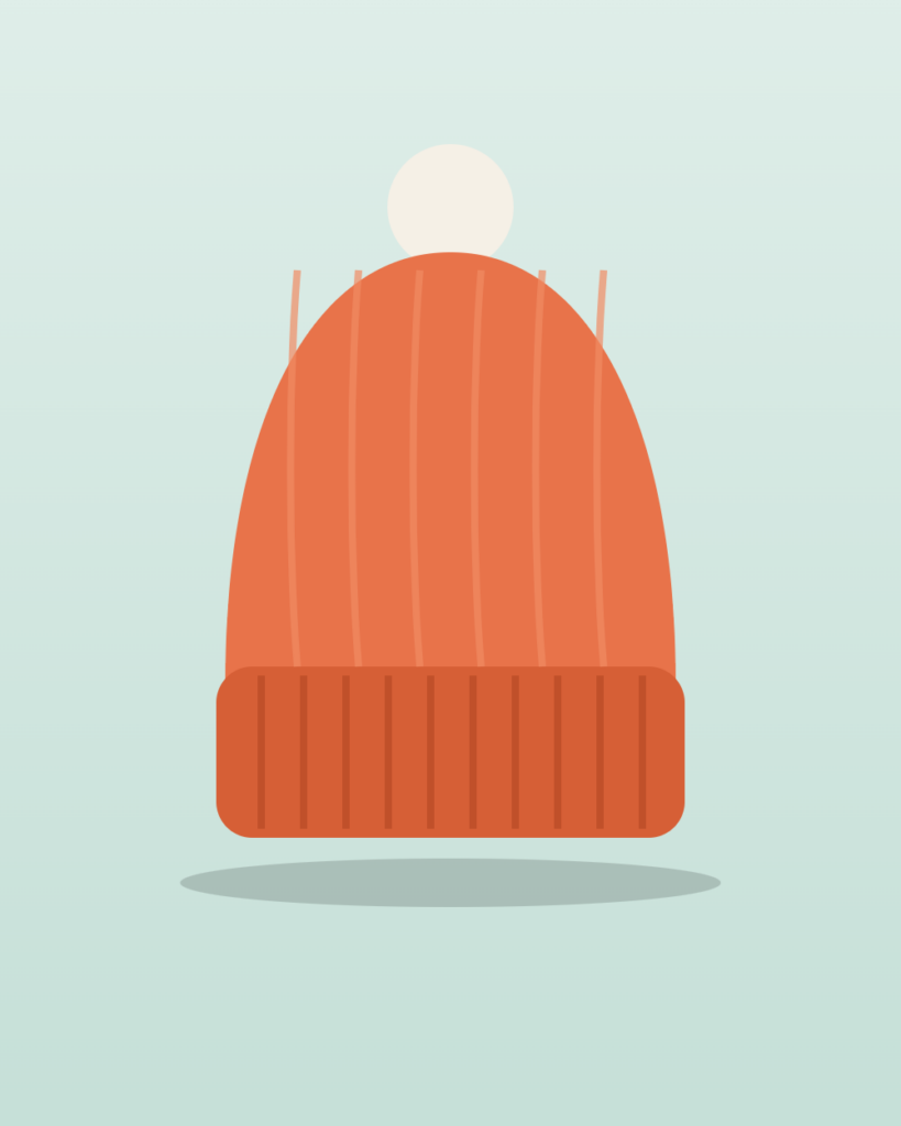 Illustration of an orange ribbed beanie with a pom-pom